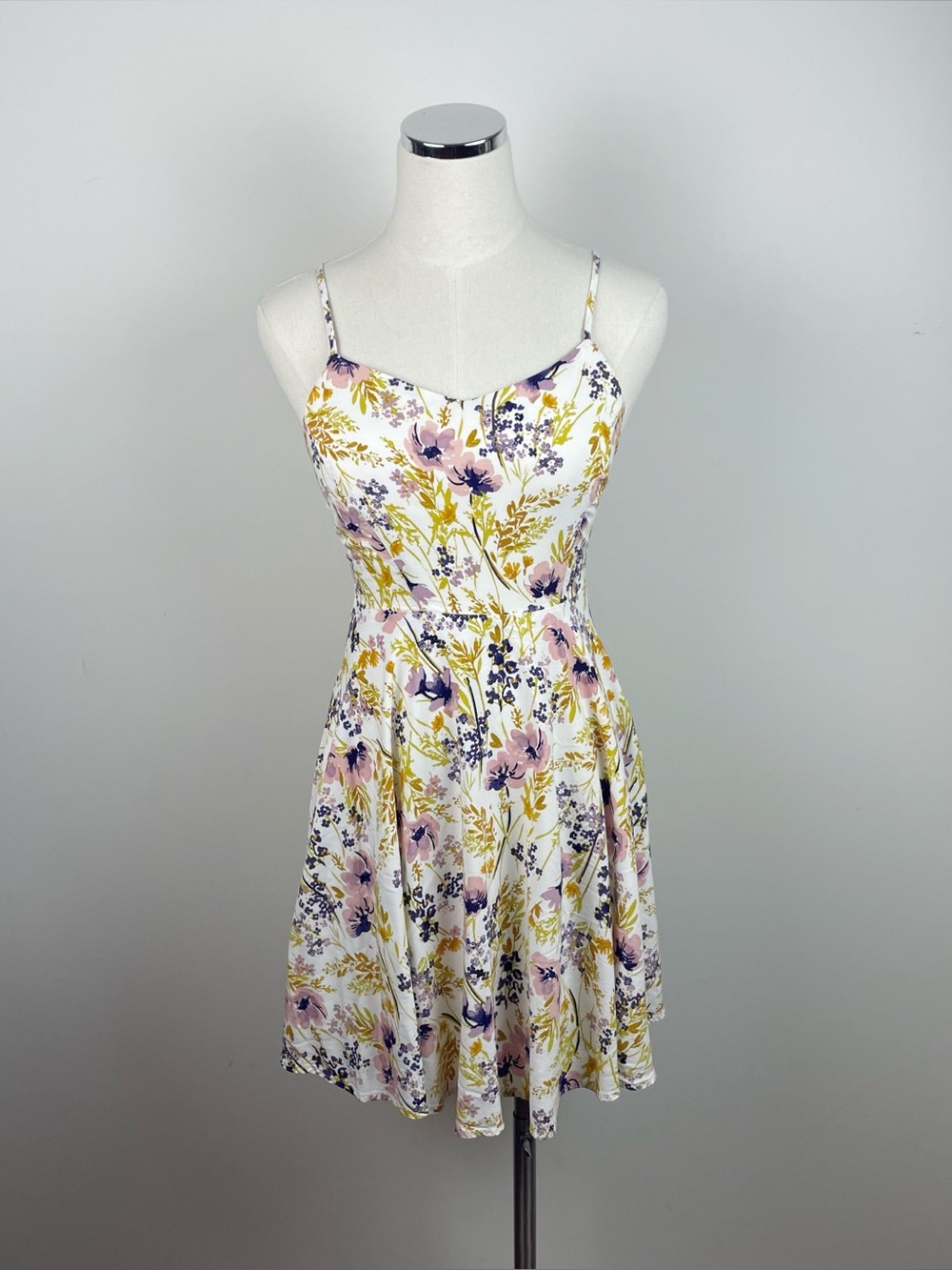 Old Navy White Yellow Purple Floral Dress Women Small
